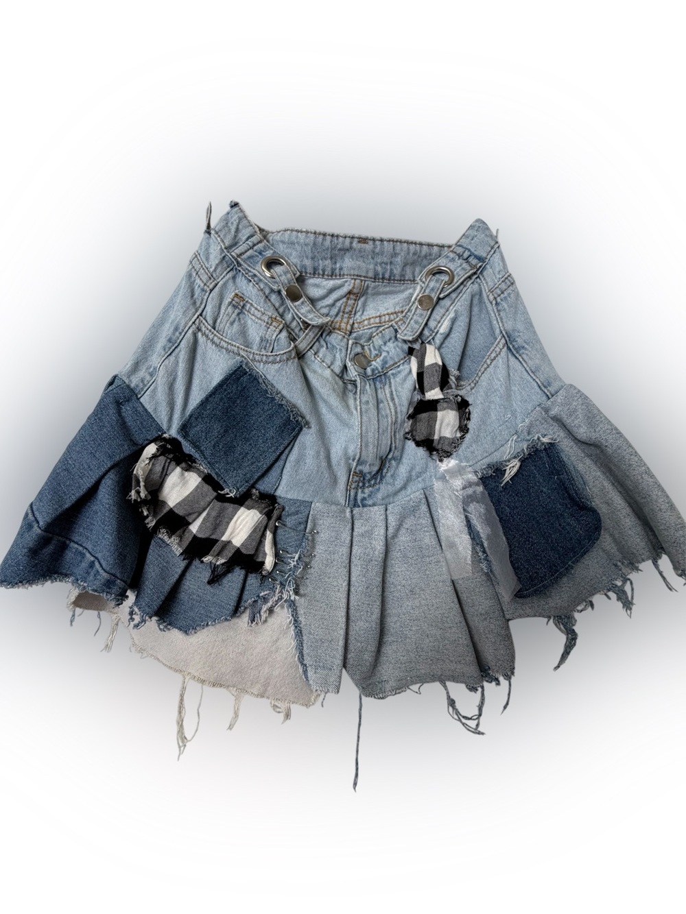 Denim Patchwork Mini Skirt - Light Blue